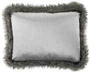 Stříbrný sametový polštář lemovaný kožešinou Copp - 45 * 35 * 10cm