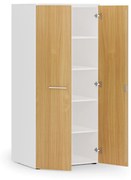 Kancelárska policová skriňa PRIMO WHITE s dverami, 1781 x 800 x 600 mm, biela/buk
