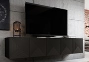 Závesná TV skrinka Asha 200 cm s ryhovaným čelom - čierny mat