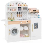 Detská kuchynka s 27 doplnkami Hracia kuchynka Drevená s hodinami Mikrovlnná rúra Biela