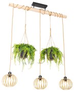 Rustikálny závesný luster zlatý s drevom 3-svetlo - Yura