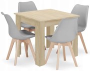 Jedálenská zostava stôl Dub sonoma 80 X 80 hnedé nohy + 4 stoličky MARK sivé / prírodné nohy