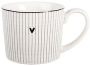 Biely hrnček so srdiečkom a prúžkami Lovely Day - 12*8*7 cm / 275 ml