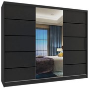 Šatníková skriňa 232 cm Belini čierny mat s posuvnými dverami zrkadlom a zásuvkami  MBP SZP8/0/1B/2B1L/0/KLP/