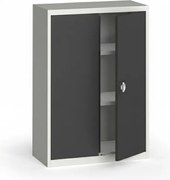 Plechová policová skriňa na náradie KOVONA, 1150 x 800 x 400 mm, 2 police, sivá/grafit