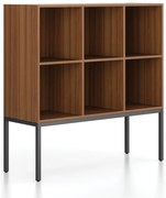 Regál FRAME, nízka, s čiernou podnožou, 1299 x 450 x 1331 mm, orech