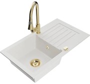 Mexen Pablo, 1-komorový granitový drez 752x436x161 mm a drezová batéria Elia, biela, 6510-20-670101-50