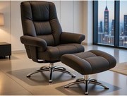 Relaxačné kreslo s podnožkou Felini, hnedá látka v optike kože%