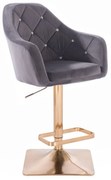 LuxuryForm DESIGN Barová stolička ROMA VELUR na zlatej hranatej podstave - tmavo šedá