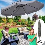 Sivý záhradný slnečník so stojanom