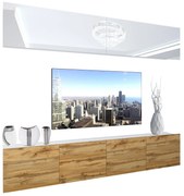 Obývacia stena Belini Premium Full Version biely lesk / dub wotan  + LED osvetlenie Nexum 90