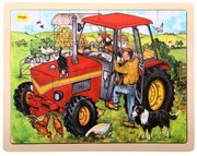 Bigjigs Toys Drevené puzzle traktor 24 dielikov