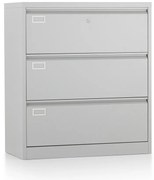 Dvojradová kovová kartotéka A4 - 3 zásuvky, 90 x 45 x 102 cm, cylindrický zámok, sivá