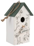 Zeleno-biela drevená vtáčia búdka s kvetmi Birdhouse - 15*10*22 cm
