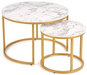 Súprava 2 ks konferenčných stolíkov PACILA, mramorový dekor / zlaté