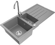 Mexen Andres 1,5-komorový granitový kuchynský drez s odkvapkávačom 100x50 cm a kuchynská batéria Telma, šedá, 6515-71-670200-00