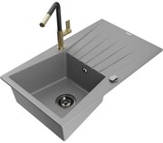 Mexen Cesar, 1-komorový granitový drez 775x470x190 mm a drezová batéria Flora, šedá, 6514-71-670401-57-B
