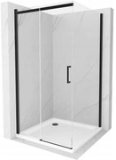 Mexen Omega, sprchovací kút s posuvnými dverami 100 (dvere) x 100 (stena) cm, 8mm číre sklo, čierny profil + slim sprchová vanička biela s čiernym sifónom, 825-100-100-70-00-4010B