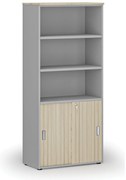 Kombinovaná kancelárska skriňa PRIMO GRAY, zasúvacie dvere na 2 poschodia, 800 x 420 x 1781 mm, sivá/dub prírodný
