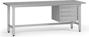 Výškovo nastaviteľný dielenský stôl G5, 2100 x 750 x 800-1000 mm, 1x kontajner, 3 zásuvky, sivá