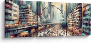 Obraz - Život veľkomesta (s hodinami) (90x30 cm)