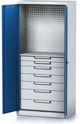 Alfa 3 Policová dielenská skriňa 2-dverová MECHANIC, 1 polica, 7 zásuviek, 920 x 500 x 1950 mm, modré dvere