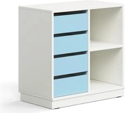 Úložná skrinka CASPER, 4 zásuvky, 2 priehradky, so soklom, biela/sky blue