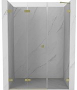 Mexen Lunar-F, skladacie ľavé sprchové dvere 125 cm, 8mm číre sklo, zlatý matný profil, 836S-125-050-55-00-L