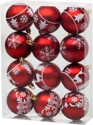 Gule MagicHome Vianoce, 12 ks, 6 cm, červené s bielym ornamentom, na vianočný stromček