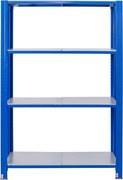 Bezskrutkový kovový regál 250x120x30cm T profil, 4 police