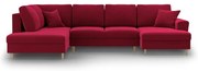 Červená zamatová rozkladacia/s úložným priestorom rohová pohovka (ľavý roh/do "U") Kyoto – Cosmopolitan Design
