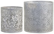 Set 2ks zinkový antik svietnik / lampáš na širokú sviečku - Ø 15*15cm
