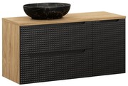 Závěsná skříňka Luxor Black SD s deskou a umyvadlem 120 cm černá/dub olejovaný