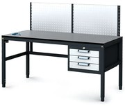 Alfa 3 Antistatický dielenský ESD stôl s perfopanelom, 3 zásuvkový box na náradie, 1600x800x745-985 mm
