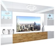 Obývacia stena Belini Premium Full Version biely lesk / dub wotan + LED osvetlenie Nexum 8