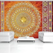 Fototapeta - Zlatá mandala v červenej (254x184 cm)