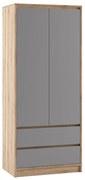 Šatníková skriňa so zásuvkami Boran 2D - dub artisan / sivá