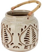 Lampáš porcelánový s bambusovým držadlom 14,5 x 14 cm, béžová