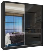 Šatníková skriňa 158 cm Belini čierny mat / čierny lesk s posunými dverami zrkadlom a zásuvkami  MGB SZP7/0/B/1L5B/KLP