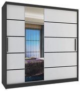 Šatníková skriňa 200 cm Belini čierny mat / biely mat  s posuvnými dverami zrkadlom a zásuvkami  MBP SZP5/1/B/W/0/KLP