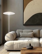 Stojaca podlahová LED lampa LUND, biele tienidlo tanier