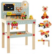 Detský pracovný stôl Drevený stôl na náradie s doskou a súpravou pre domácich majstrov Detský stôl na náradie s príslušenstvom a policou