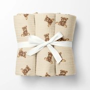 Biante Mušelínová plienka/dečka Nature MSN-065 Medvedíky na krémovo žltom - ZVÝHODNENÁ SADA 3 KS 70x70 cm - Sada 3 ks