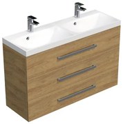 Kúpeľňová skrinka s chrómovými úchytmi a umývadlom SAT Cube Way 120x76,5x40 cm dub Hickory mat CUBE21203DH, 1 ks