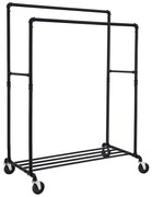 Dvojitý pojazdný stojan na oblečenie, čierny