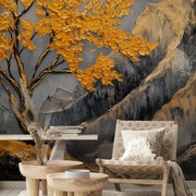 Fototapeta - Zlatý strom v horách (147x102 cm)