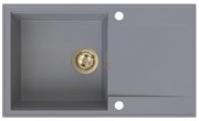 Sink Quality Sink55, kuchynský granitový drez 780x460x215 mm + zlatý sifón, šedá, SKQ-SINK.D.1KDOL.XG