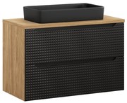 Koupelnová skříňka Luxor Black I s deskou a umyvadlem 90 cm černá/dub olejovaný