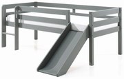 Sivá detská vyvýšená posteľ so šmykľavkou Vipack Pino, 90 x 200 cm