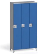 Šatníková skriňa S4, 3 oddiely, 1750 x 900 x 400 mm, demont, otočný zámok, sivá/modrá